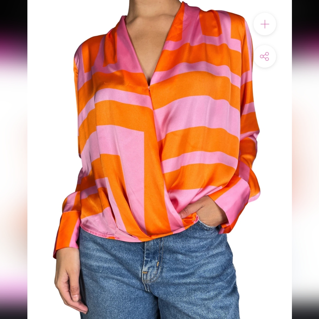 Mango Orange And Pink Geometric Striped Blouse Cris Style Size 10